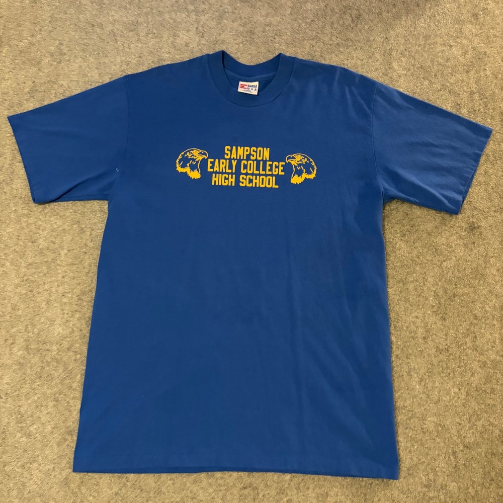 Vintage Eagle USA Sampson‎ Early College High School T-Shirt Blue Mens Large L